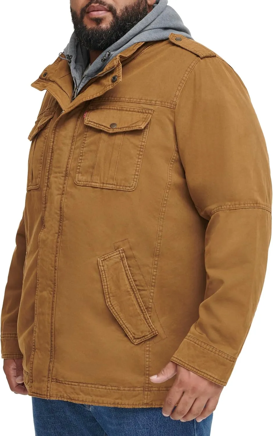 Levi's Men's Washed Cotton Hooded Military Jacket