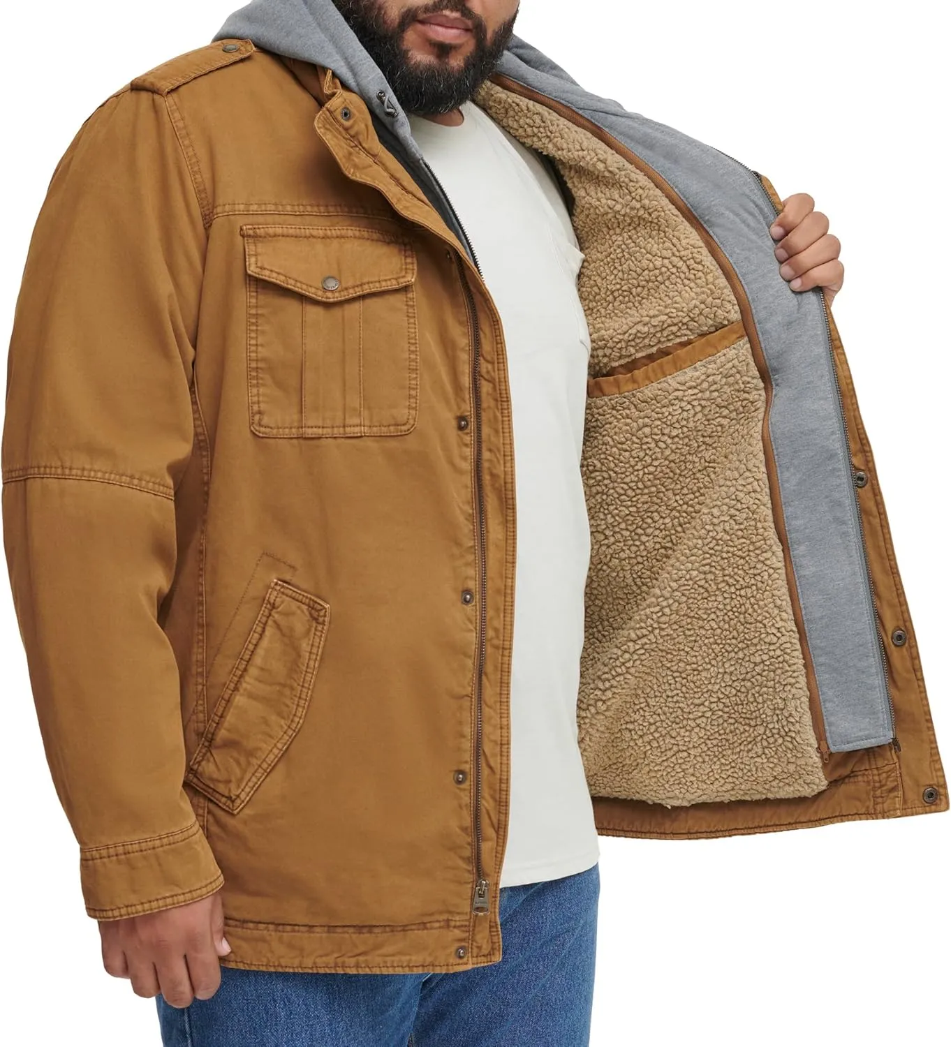 Levi's Men's Washed Cotton Hooded Military Jacket