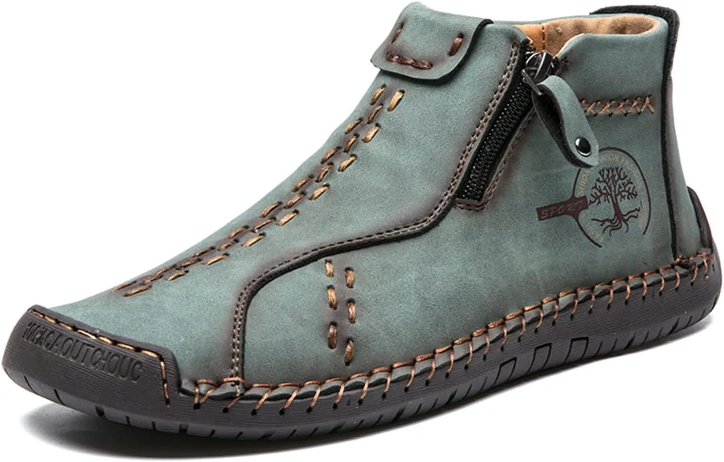 Medieval Boots Leather Renaissance Outdoor Casual Fashion Zipper Slip On Boots for Women Blue Green