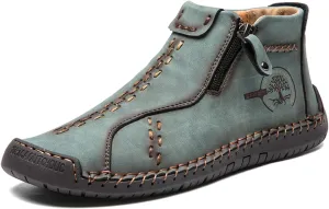 Medieval Boots Leather Renaissance Outdoor Casual Fashion Zipper Slip On Boots for Women Blue Green