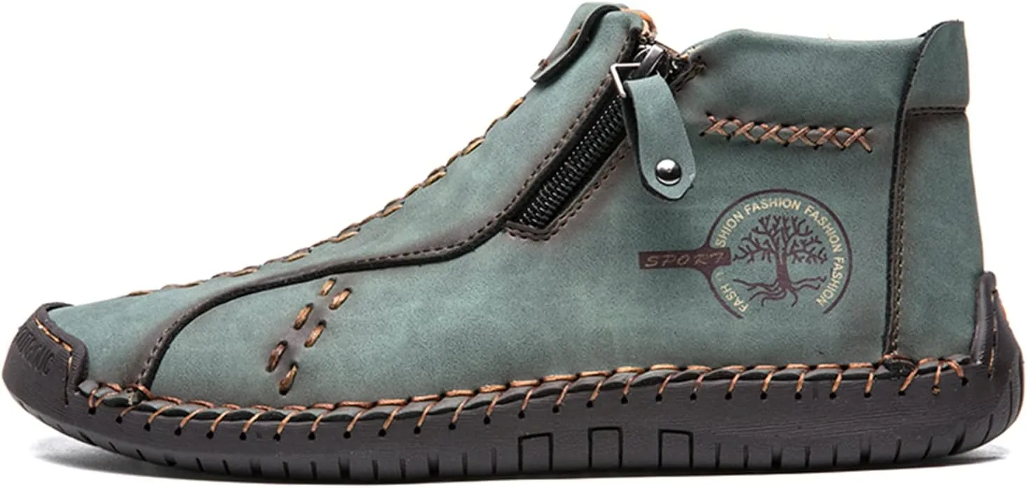 Medieval Boots Leather Renaissance Outdoor Casual Fashion Zipper Slip On Boots for Women Blue Green