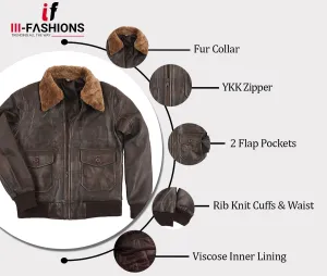 Mens A-2 Aviator Bomber Jacket  Vintage Brown Genuine Leather US Air Force WWII Pilot Cockpit Flight Jacket