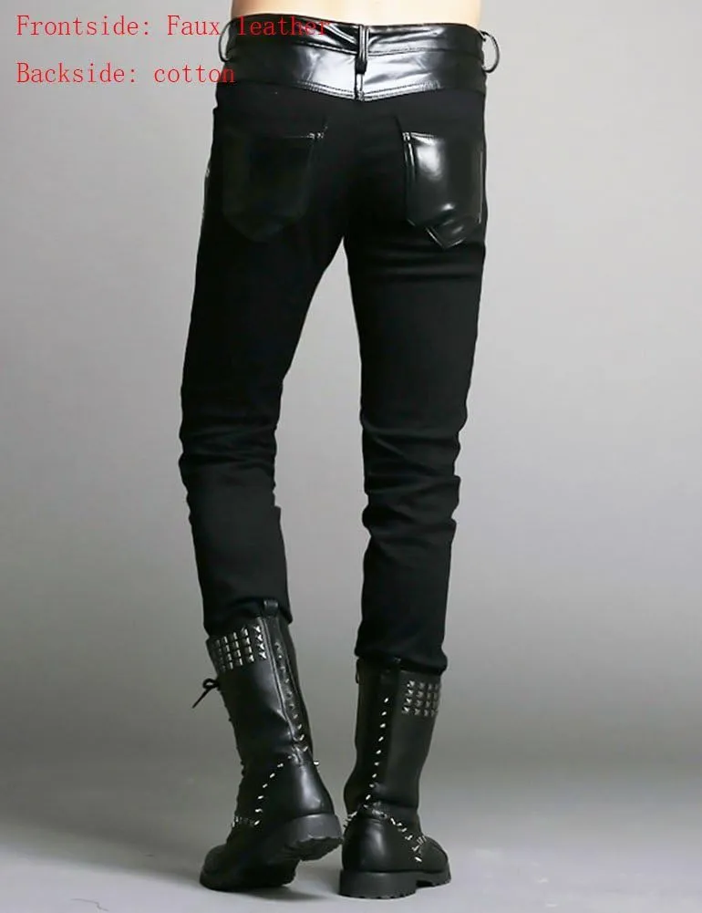 Men`s Black Slim Fit Soft PU Faux Leather Biker Pants