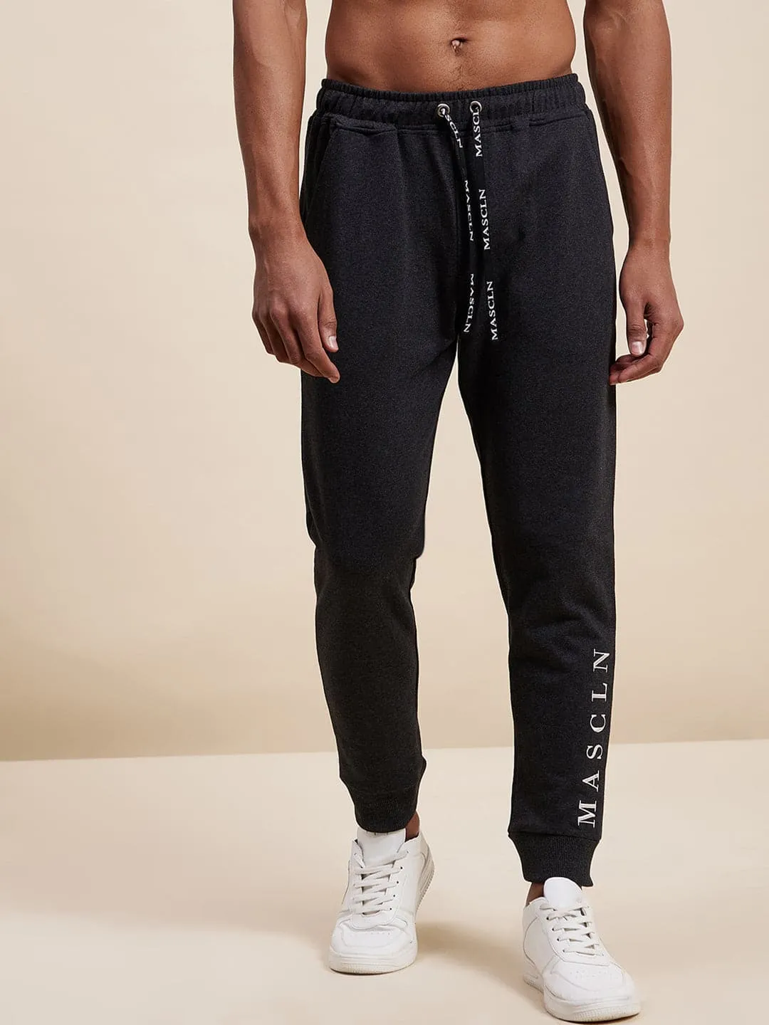 Men's Dark Grey MASCLN Embroidered Joggers - LYUSH-MASCLN