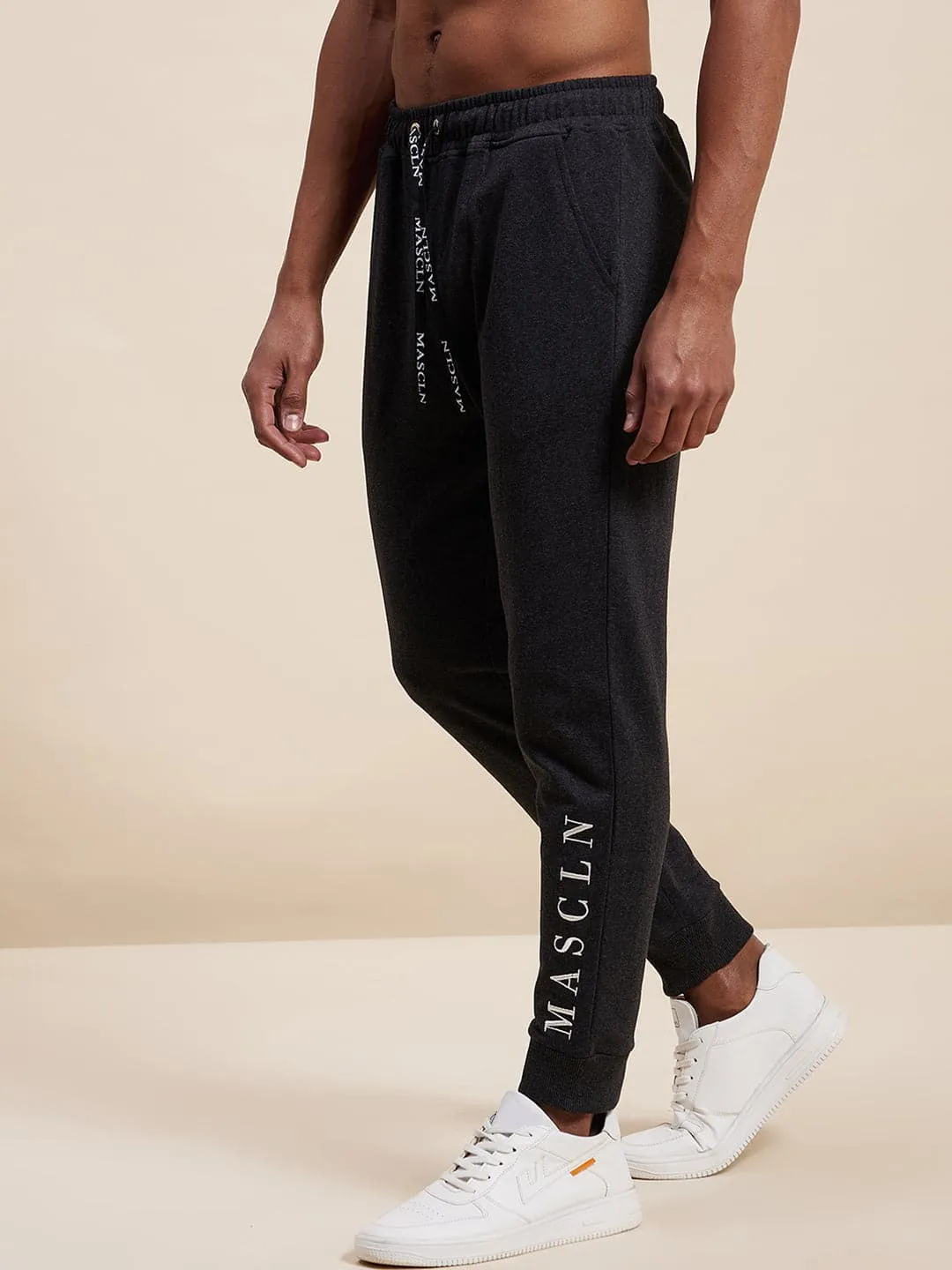 Men's Dark Grey MASCLN Embroidered Joggers - LYUSH-MASCLN