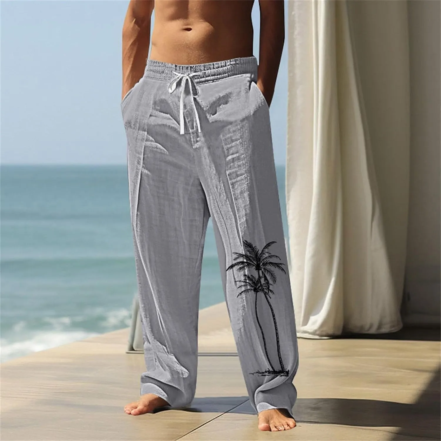 Men's Hawaiian Tropical Leaf Sweatpants Beach Vacation Lounge Pants Breathable Relaxed Fit Comfy Drawstring Casual