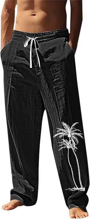 Men's Hawaiian Tropical Leaf Sweatpants Beach Vacation Lounge Pants Breathable Relaxed Fit Comfy Drawstring Casual