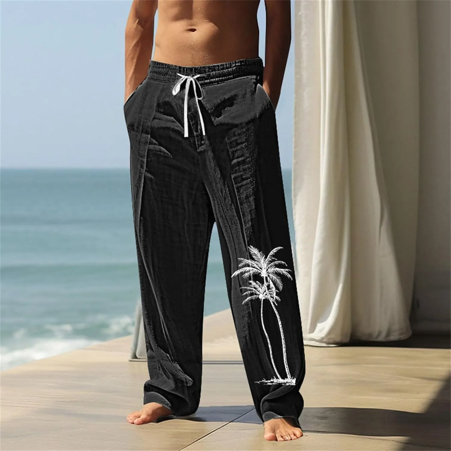 Men's Hawaiian Tropical Leaf Sweatpants Beach Vacation Lounge Pants Breathable Relaxed Fit Comfy Drawstring Casual
