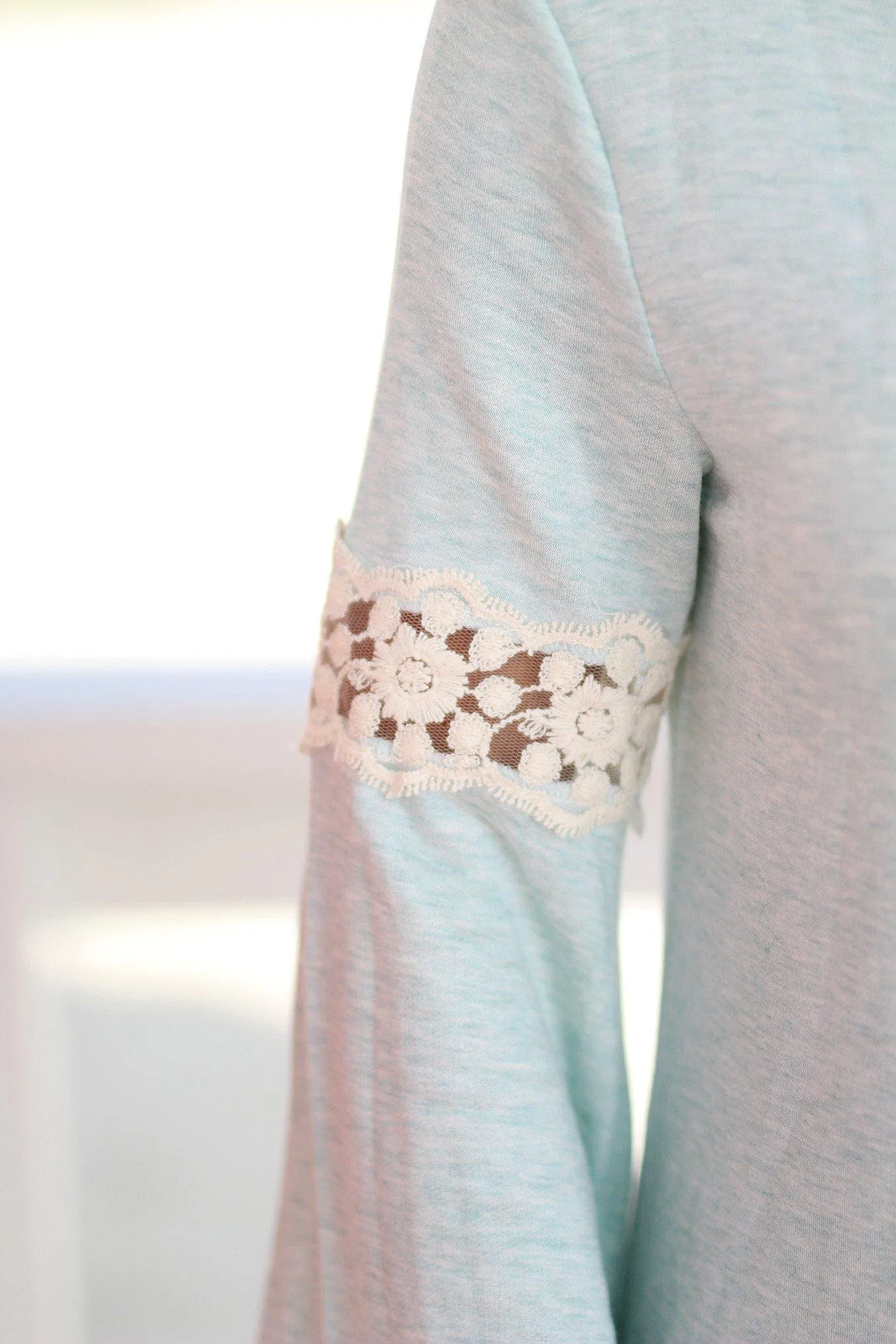 Mint Top with Lace Bell Sleeves