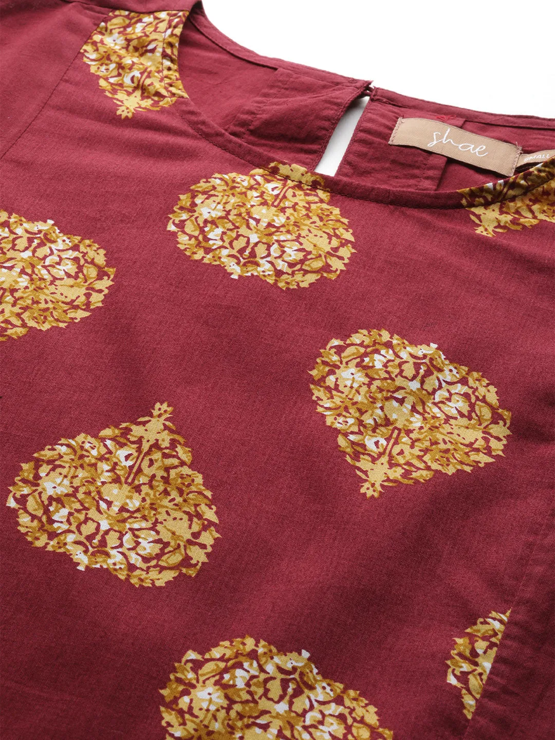Mustard Booti Slit Kurta With Maroon Pencil Pants