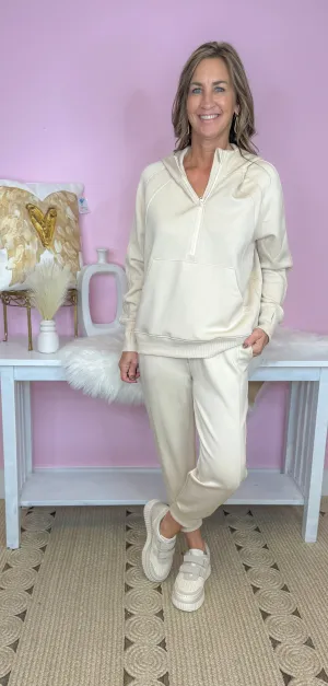 My Biggest Fan Oatmeal Scuba Quarter Zip Hoodie And Jogger Set