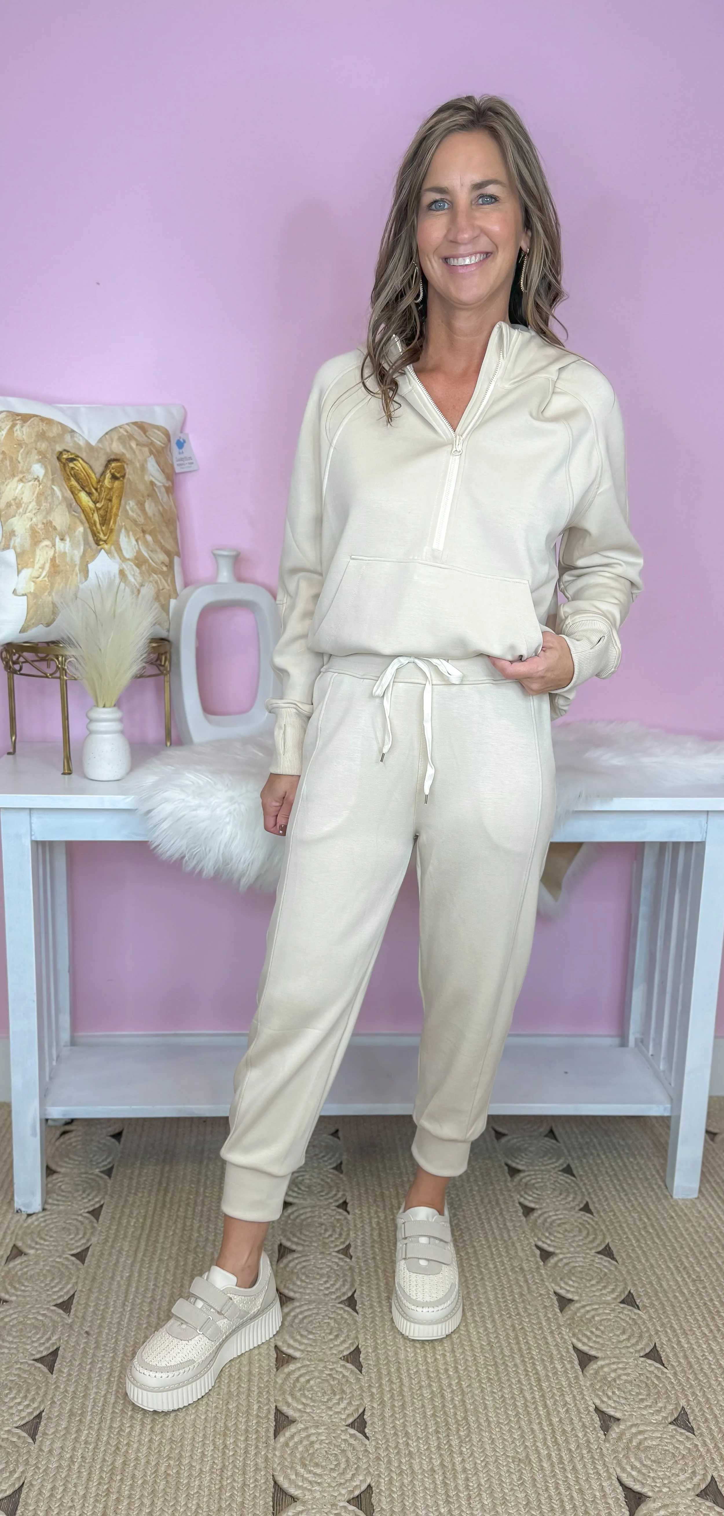 My Biggest Fan Oatmeal Scuba Quarter Zip Hoodie And Jogger Set