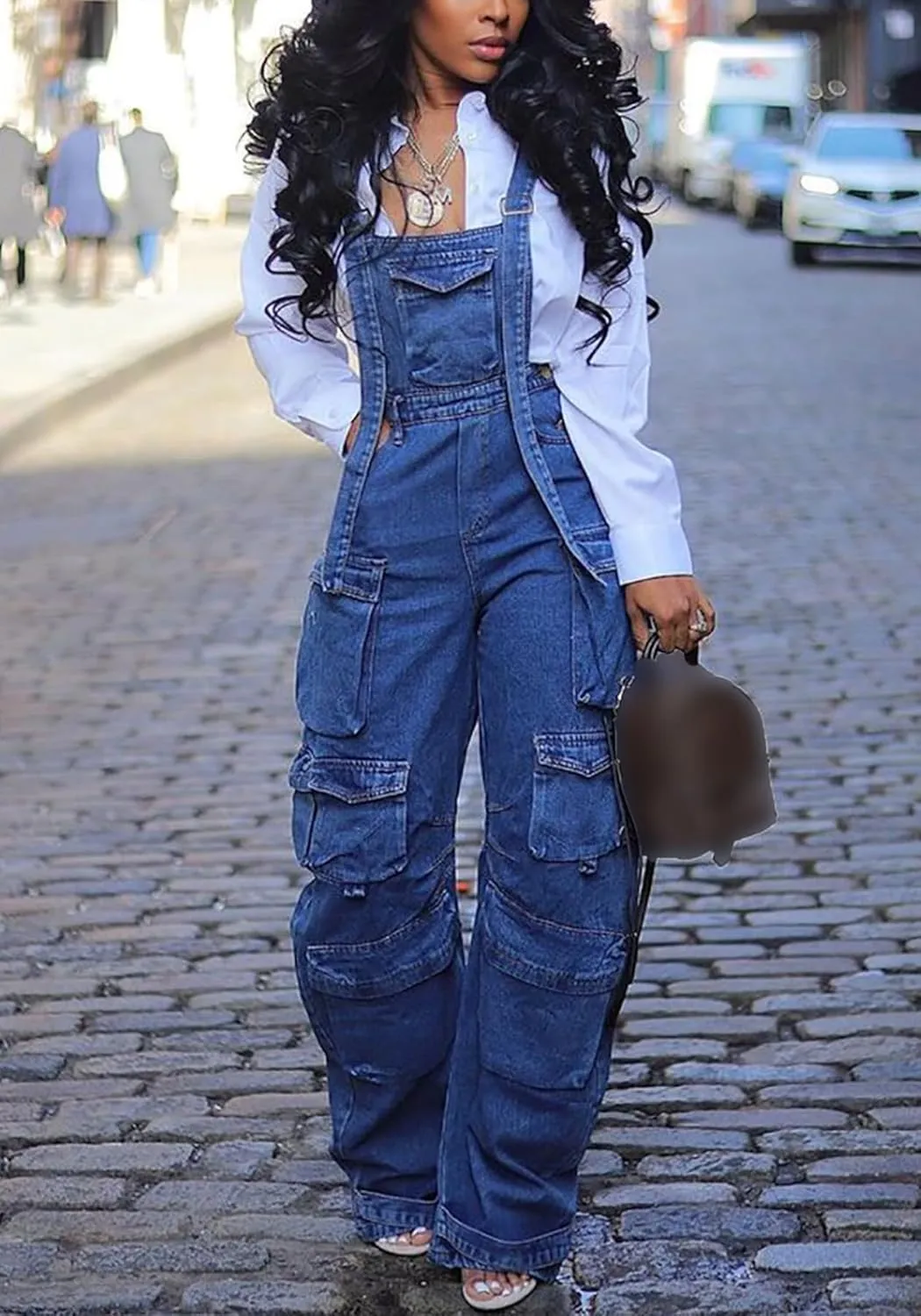 NRTHYE Cargo Denim Jumpsuit Casual Denim Wide Leg Cargo Overalls Straps Jeans Jumpsuit Romper