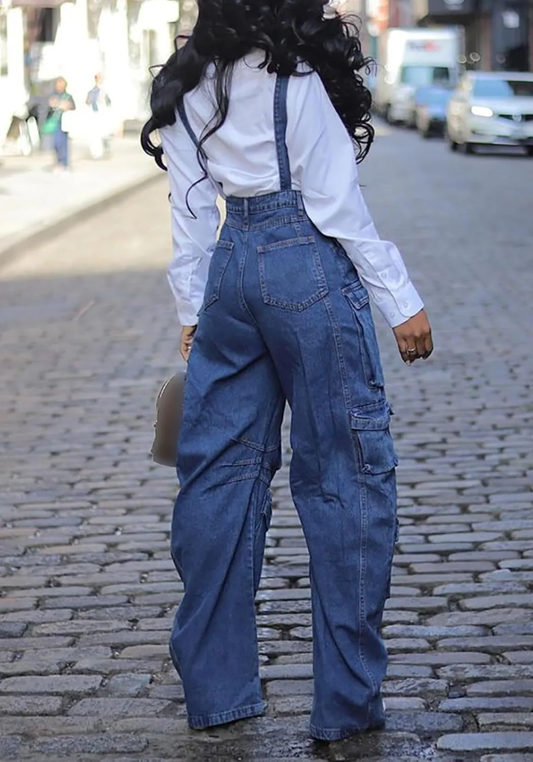 NRTHYE Cargo Denim Jumpsuit Casual Denim Wide Leg Cargo Overalls Straps Jeans Jumpsuit Romper