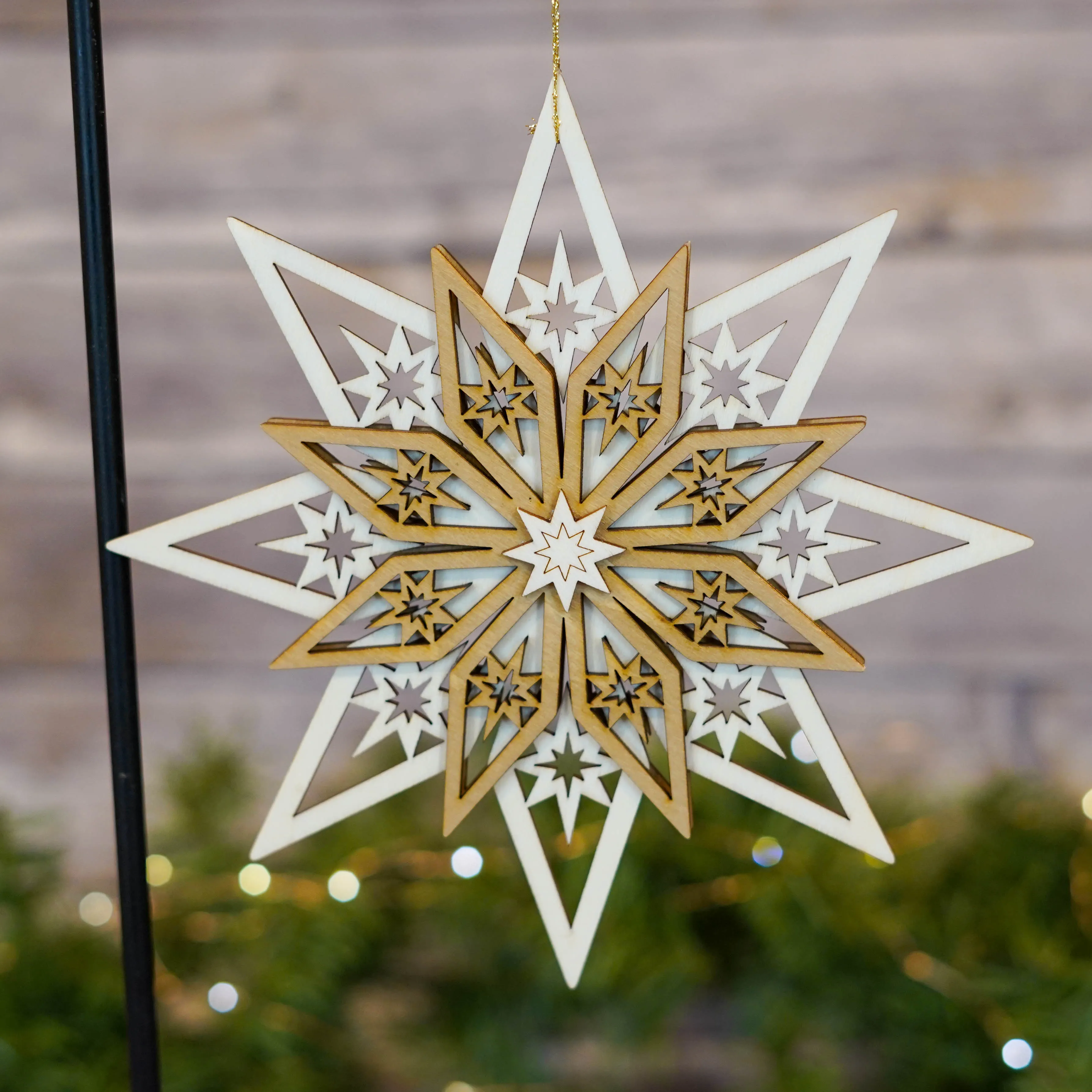 Ornament  - 5Layer Star Detail with Brown Accent 18cm