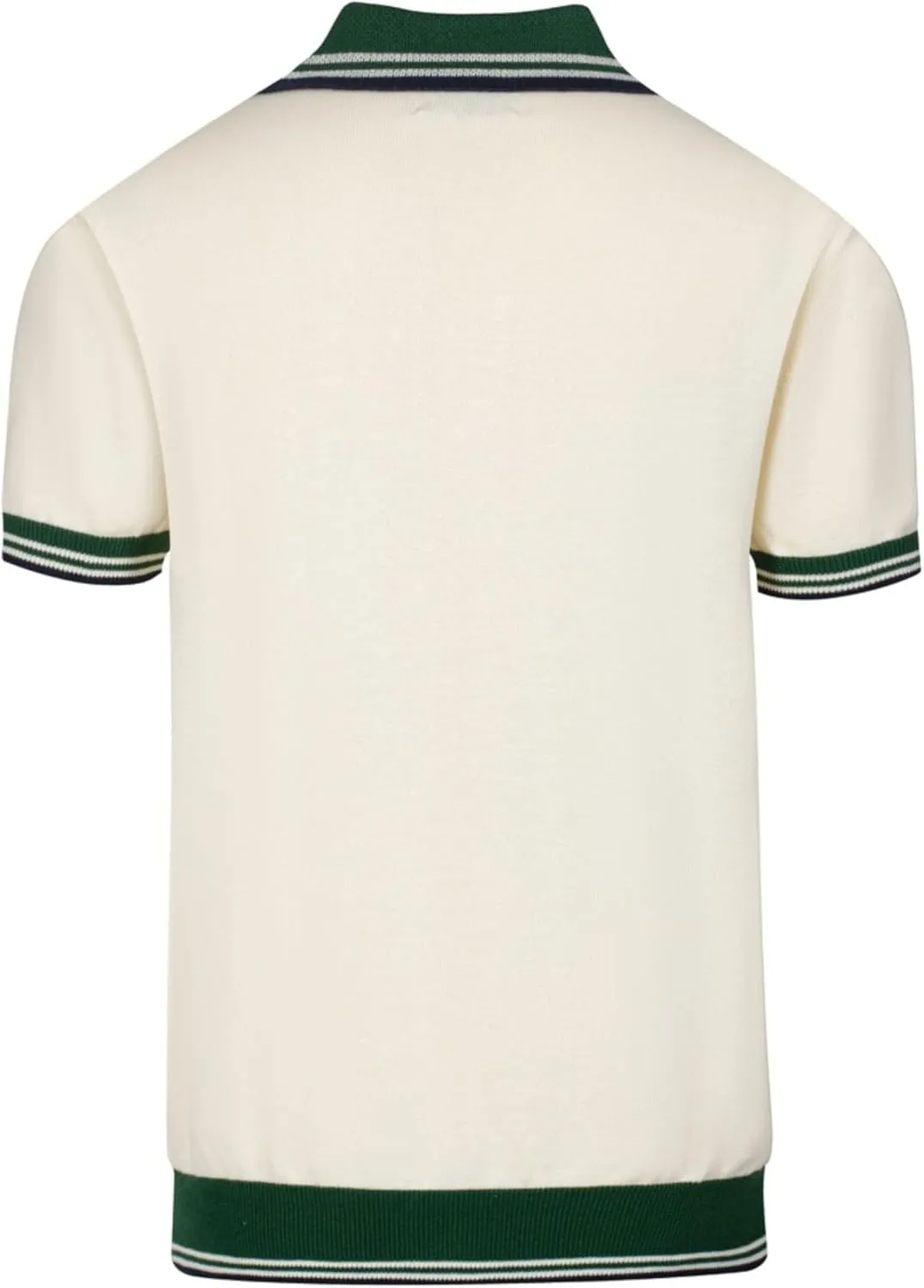 OXKNIT Men's Polo Shirts Short Sleeve Knitted Casual White Summer Shirt with Green Collar