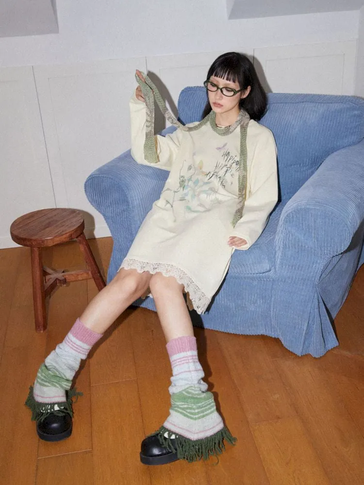 Printed Loose Casual Long Sleeve T-Shirt Dress【s0000010098】