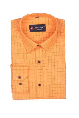 Punekar Cotton Tenn Orange Color Check Criss Cross Woven Cotton Shirt for Men's.