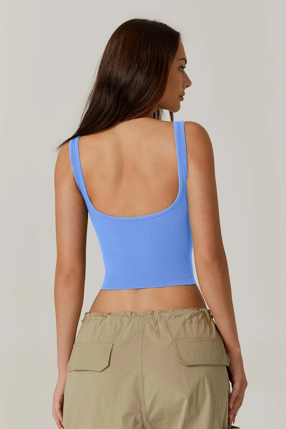 QINSEN Womens Sleeveless Cropped Rib Knit Seamless Sweetheart Neckline Going Out Tank Tops