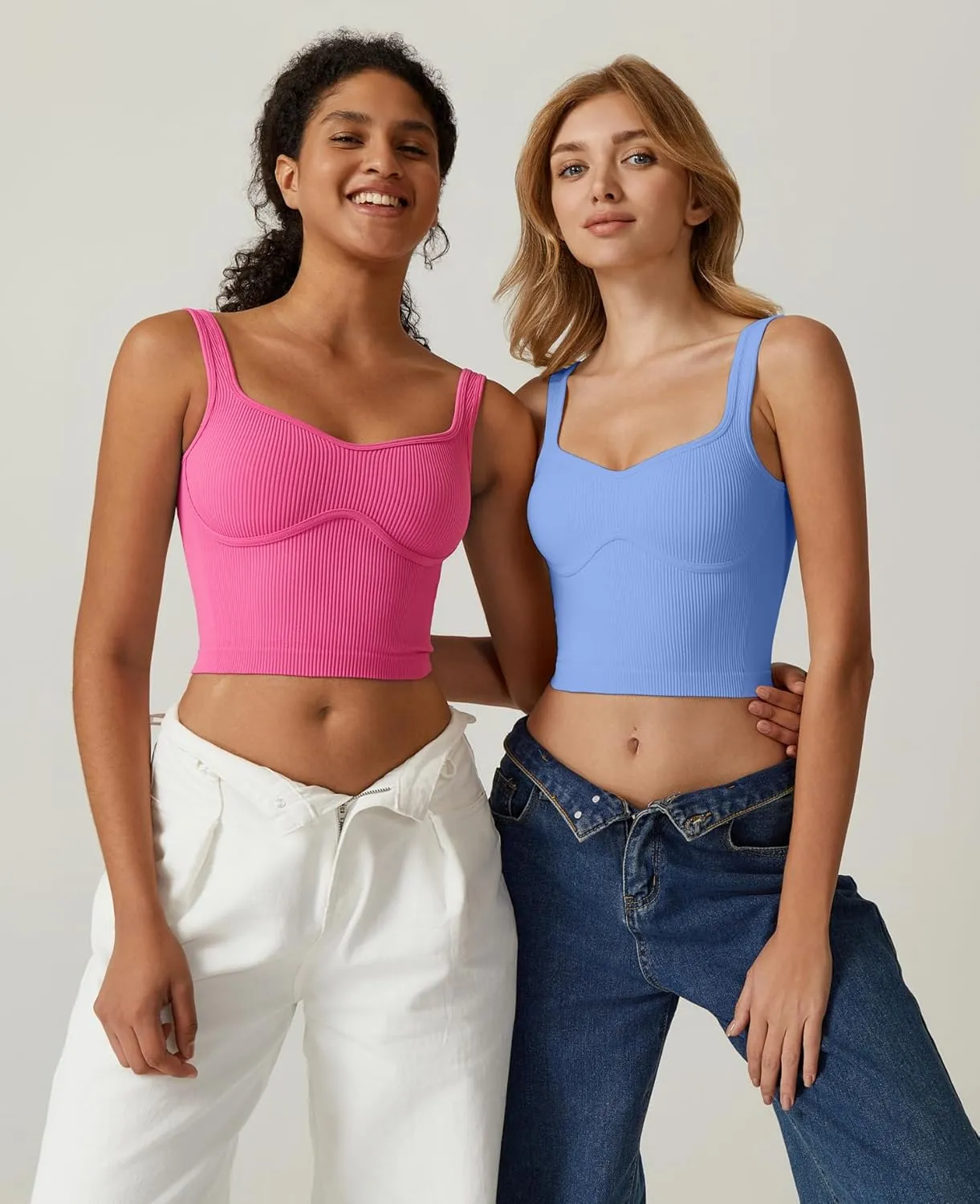 QINSEN Womens Sleeveless Cropped Rib Knit Seamless Sweetheart Neckline Going Out Tank Tops