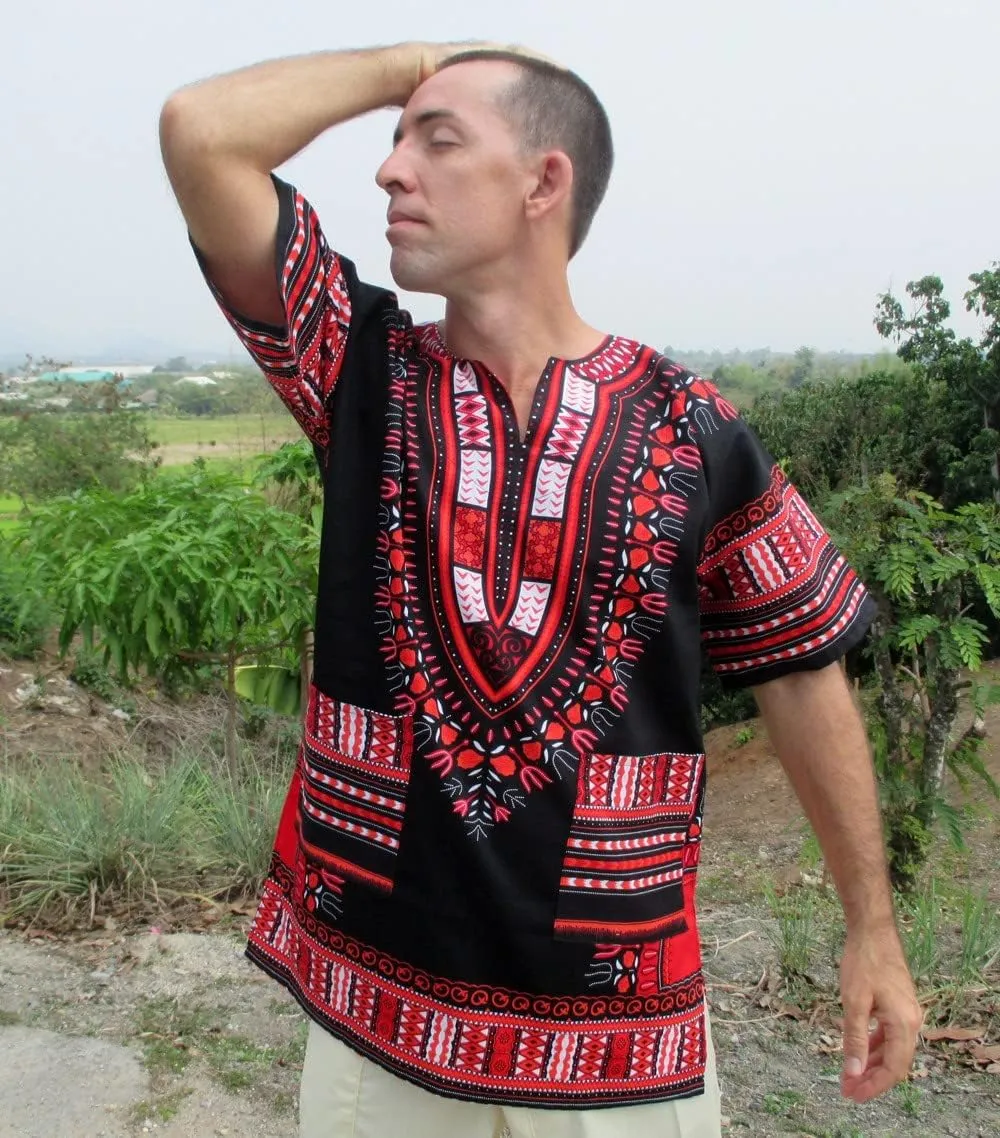 RaanPahMuang Brand Unisex Bright African Black Dashiki Cotton Shirt