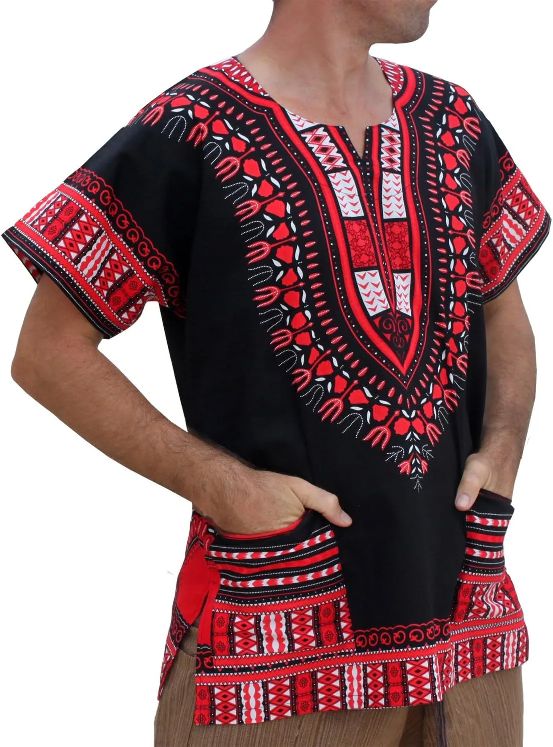 RaanPahMuang Brand Unisex Bright African Black Dashiki Cotton Shirt