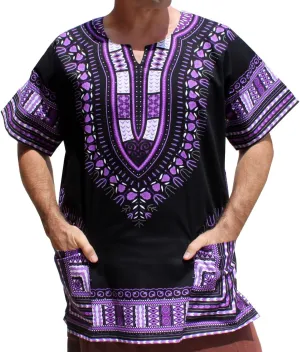 RaanPahMuang Brand Unisex Bright African Black Dashiki Cotton Shirt