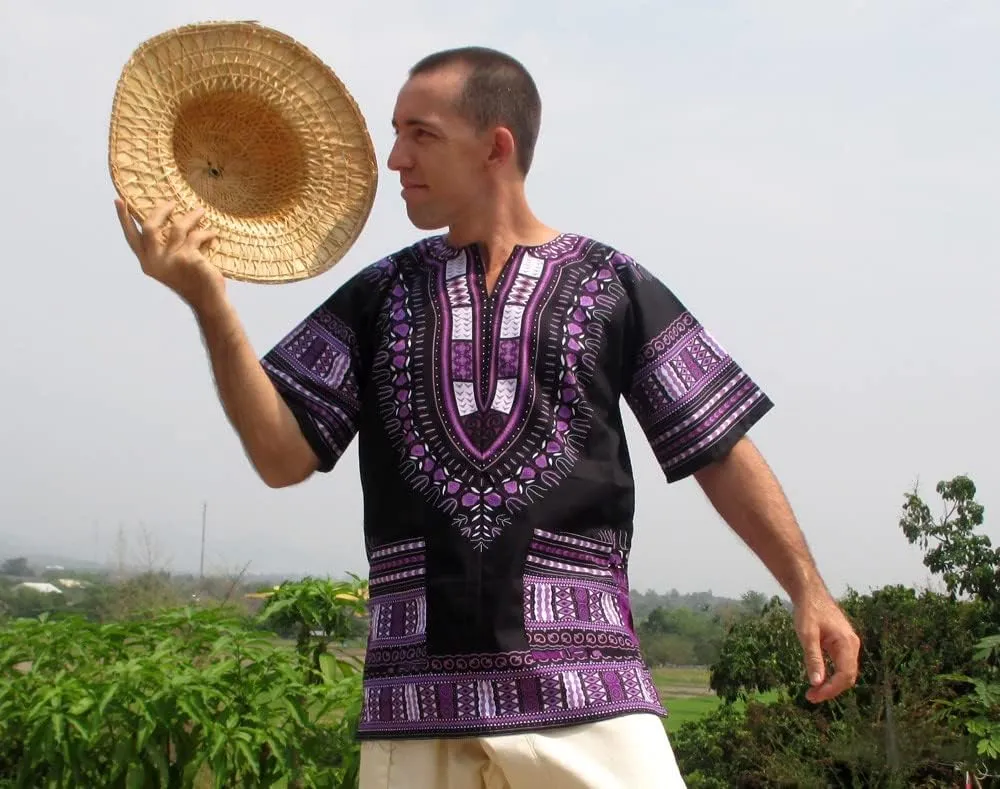 RaanPahMuang Brand Unisex Bright African Black Dashiki Cotton Shirt
