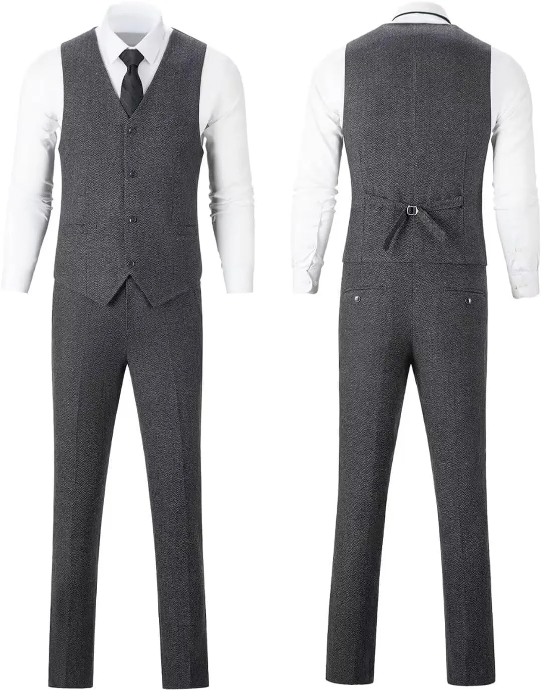 Retro 3 Piece Herringbone Tweed Suit Men's Wool Tuxedos Set Prom Brown Jacket Blazer Vest Pants Themed Wedding
