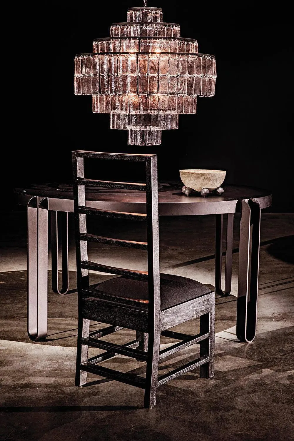 Satellite Black Steel and Glass Chandelier