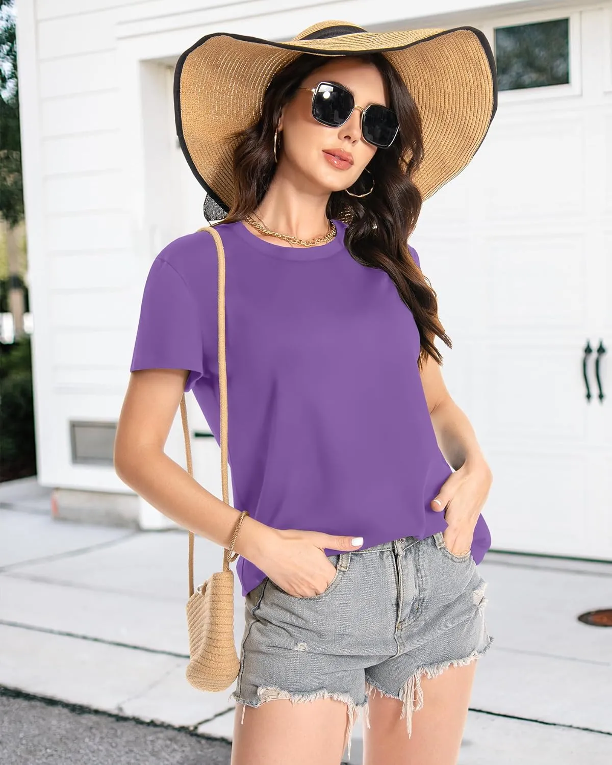 T Shirts for Women Crewneck Short Sleeve Loose Fit Casual Cute Tee Tunic Blouse
