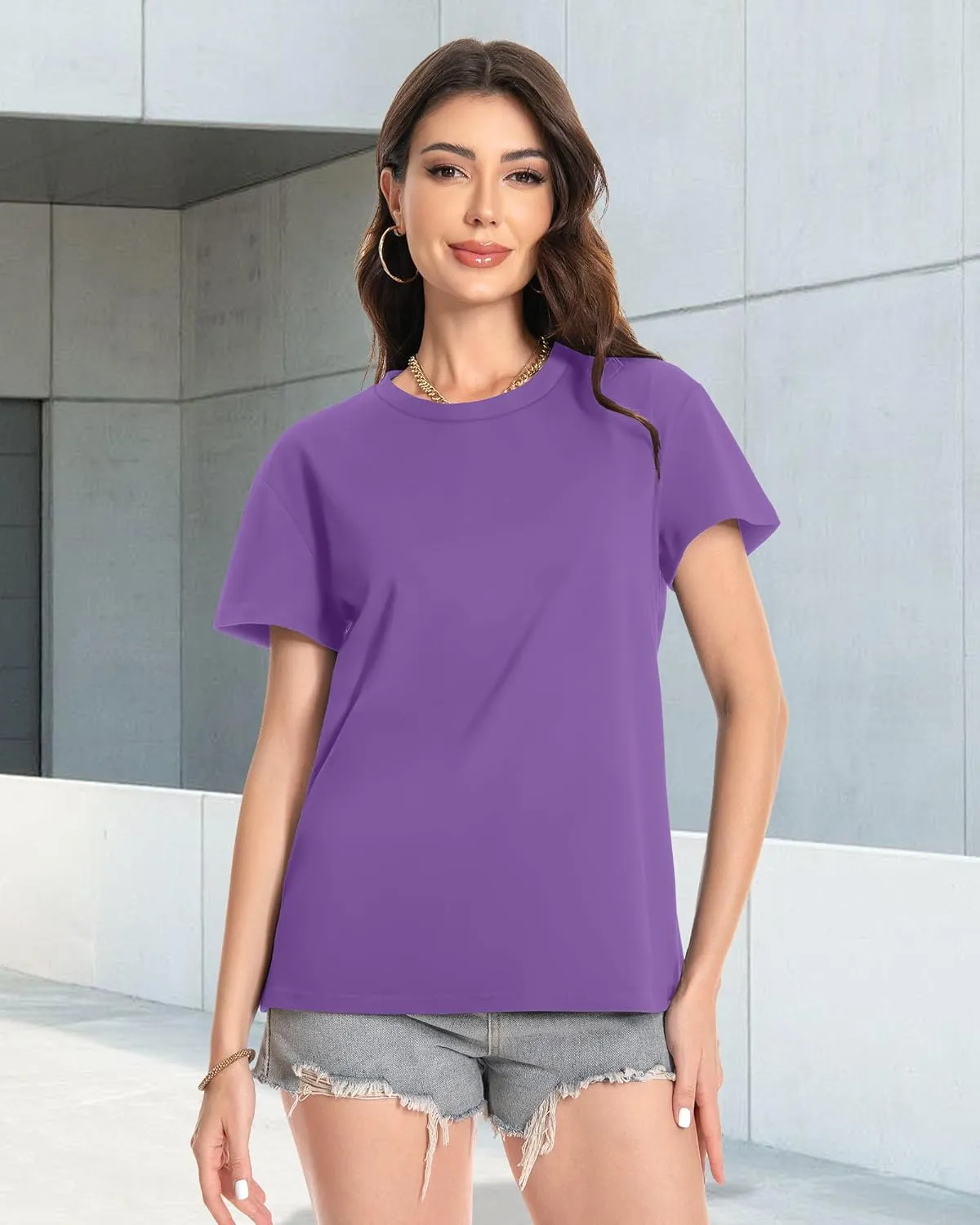 T Shirts for Women Crewneck Short Sleeve Loose Fit Casual Cute Tee Tunic Blouse