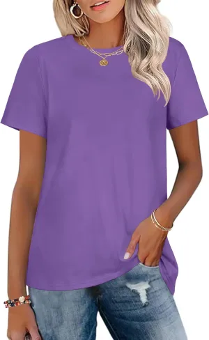 T Shirts for Women Crewneck Short Sleeve Loose Fit Casual Cute Tee Tunic Blouse