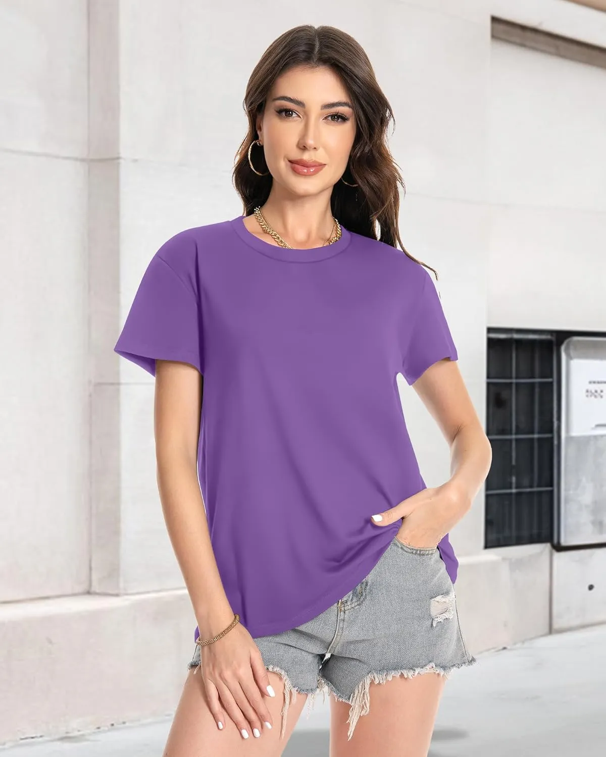 T Shirts for Women Crewneck Short Sleeve Loose Fit Casual Cute Tee Tunic Blouse