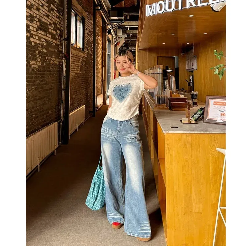 TAVIMART  -  Blue Women Jeans High Waist Fashion American Vintage Streetwear Y2K Casual Wide Leg Jean Female Denim Trouser Baggy Denim Pants