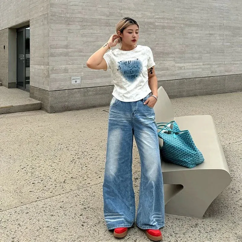TAVIMART  -  Blue Women Jeans High Waist Fashion American Vintage Streetwear Y2K Casual Wide Leg Jean Female Denim Trouser Baggy Denim Pants