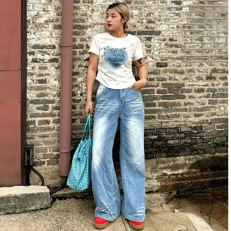 TAVIMART  -  Blue Women Jeans High Waist Fashion American Vintage Streetwear Y2K Casual Wide Leg Jean Female Denim Trouser Baggy Denim Pants