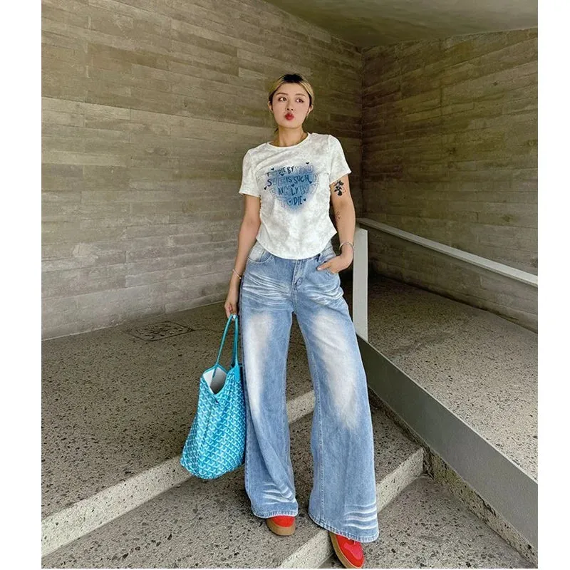 TAVIMART  -  Blue Women Jeans High Waist Fashion American Vintage Streetwear Y2K Casual Wide Leg Jean Female Denim Trouser Baggy Denim Pants