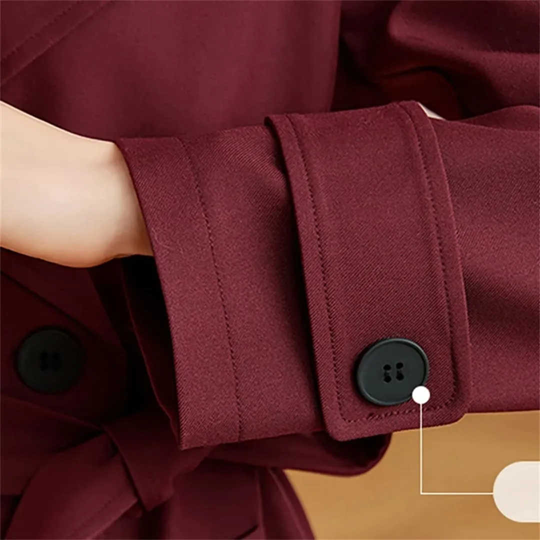 Trench Coat Women Lapel Long Sleeves Double Breasted Sashes Loose Solid Windproof