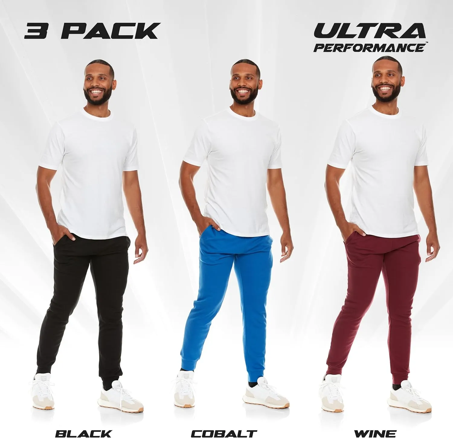 Ultra Performance 3 Pack Mens Lightweight Joggers for Men Casual Lounge Jogger Sweatpants with Pockets (SM - 4X)