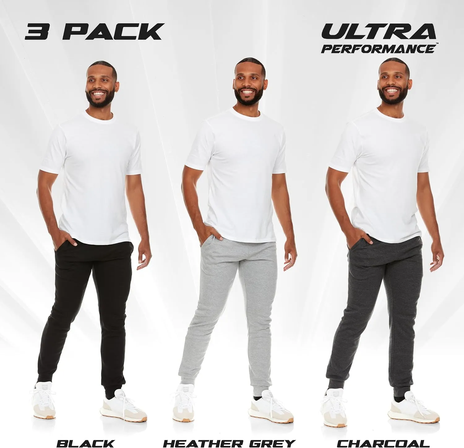 Ultra Performance 3 Pack Mens Lightweight Joggers for Men Casual Lounge Jogger Sweatpants with Pockets (SM - 4X)