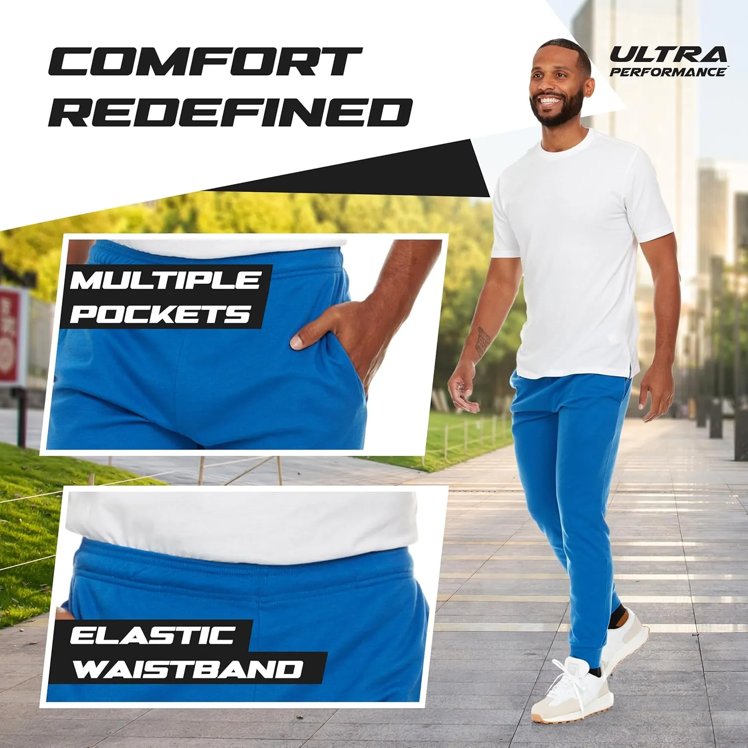 Ultra Performance 3 Pack Mens Lightweight Joggers for Men Casual Lounge Jogger Sweatpants with Pockets (SM - 4X)