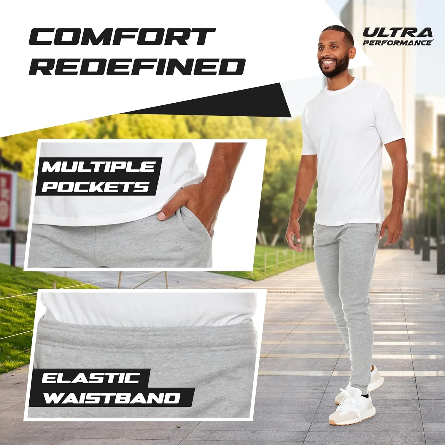 Ultra Performance 3 Pack Mens Lightweight Joggers for Men Casual Lounge Jogger Sweatpants with Pockets (SM - 4X)
