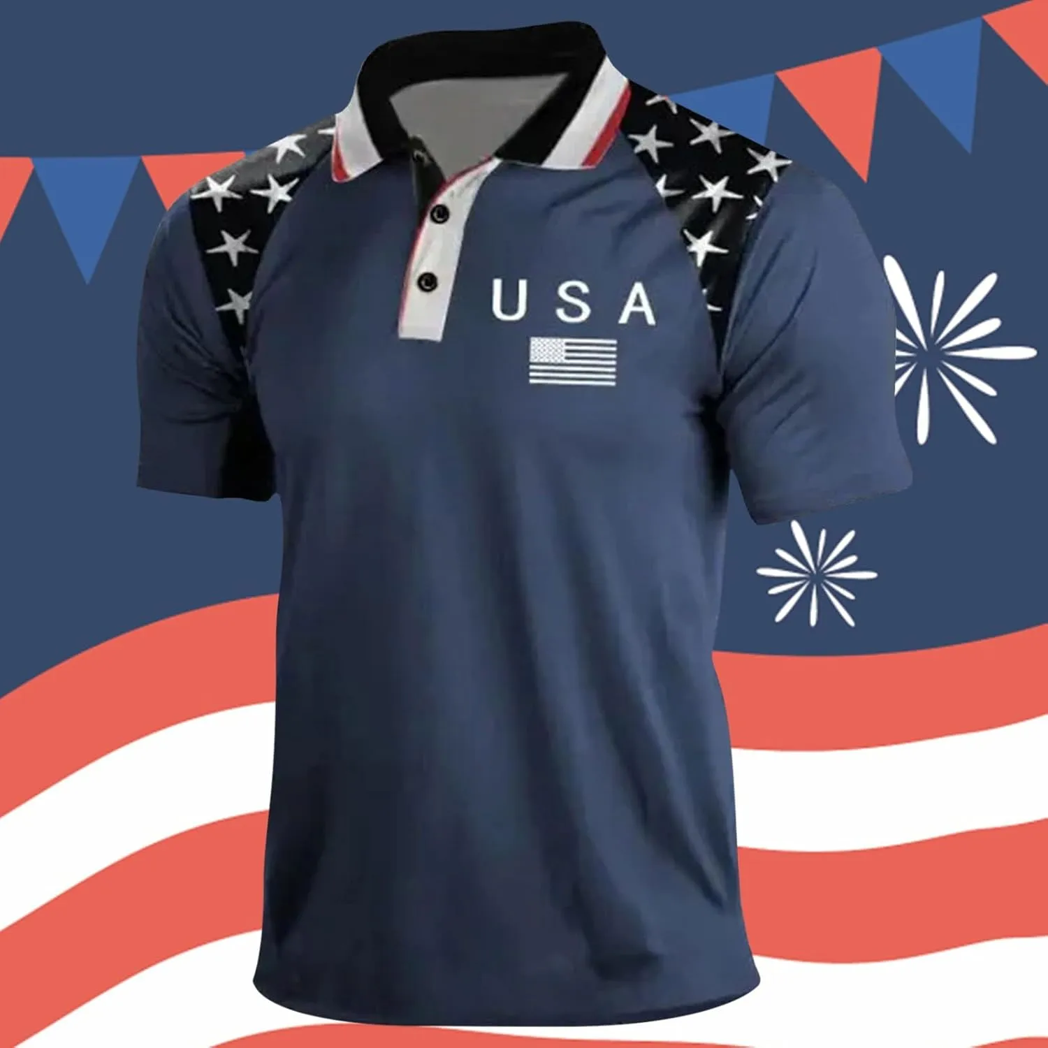 USA 4th of July Shirts for Men American Flag Red White Blue Star Striped Patriotic T-Shirts Indepedence Day Tops