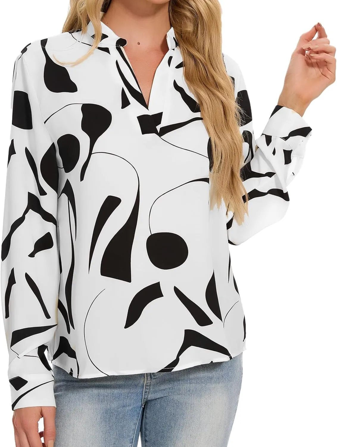 VIPONES Blouses for Women, Womens Dressy Casual Business Work Office Shirts Long Sleeve Tunic Tops