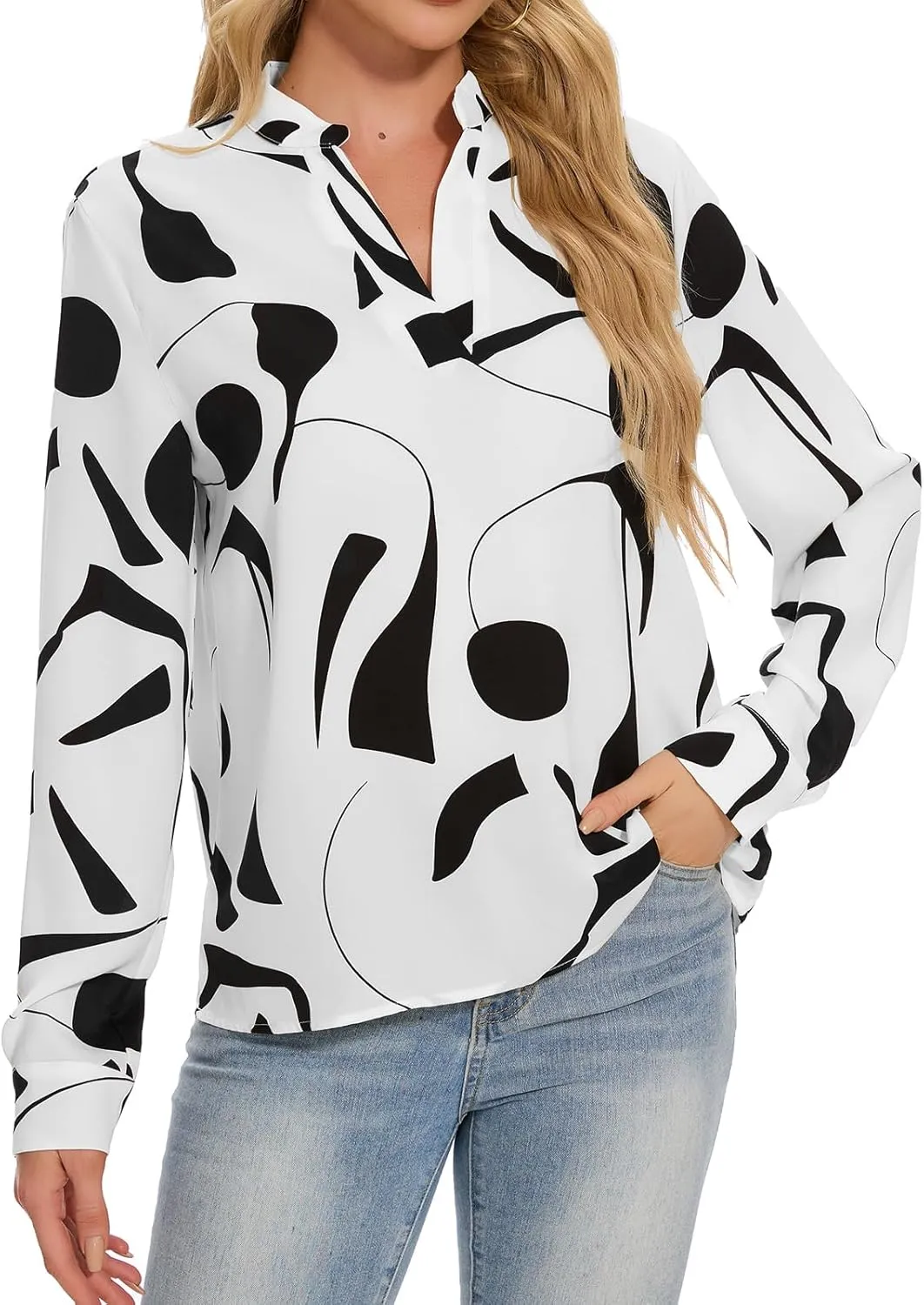 VIPONES Blouses for Women, Womens Dressy Casual Business Work Office Shirts Long Sleeve Tunic Tops
