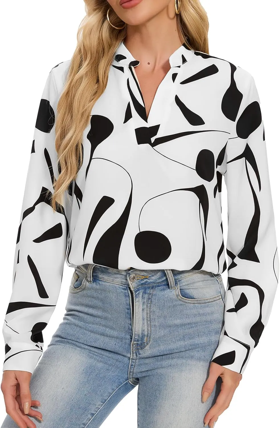 VIPONES Blouses for Women, Womens Dressy Casual Business Work Office Shirts Long Sleeve Tunic Tops