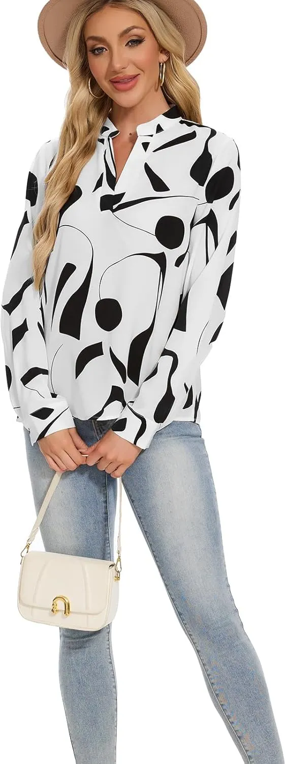 VIPONES Blouses for Women, Womens Dressy Casual Business Work Office Shirts Long Sleeve Tunic Tops