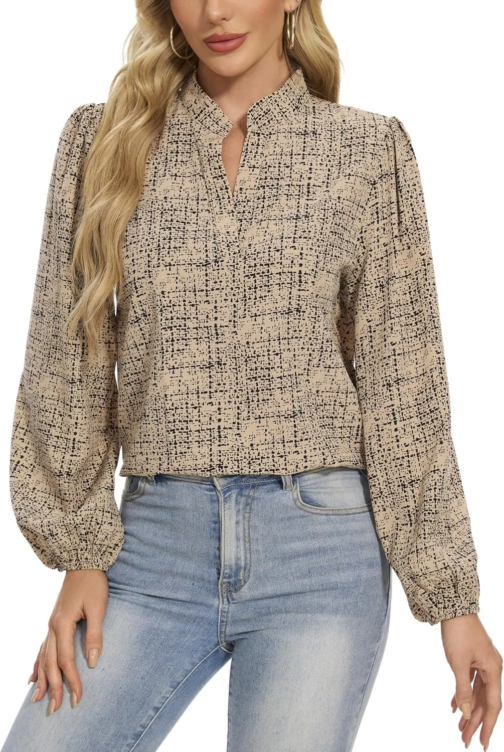 VIPONES Blouses for Women, Womens Dressy Casual Business Work Office Shirts Long Sleeve Tunic Tops