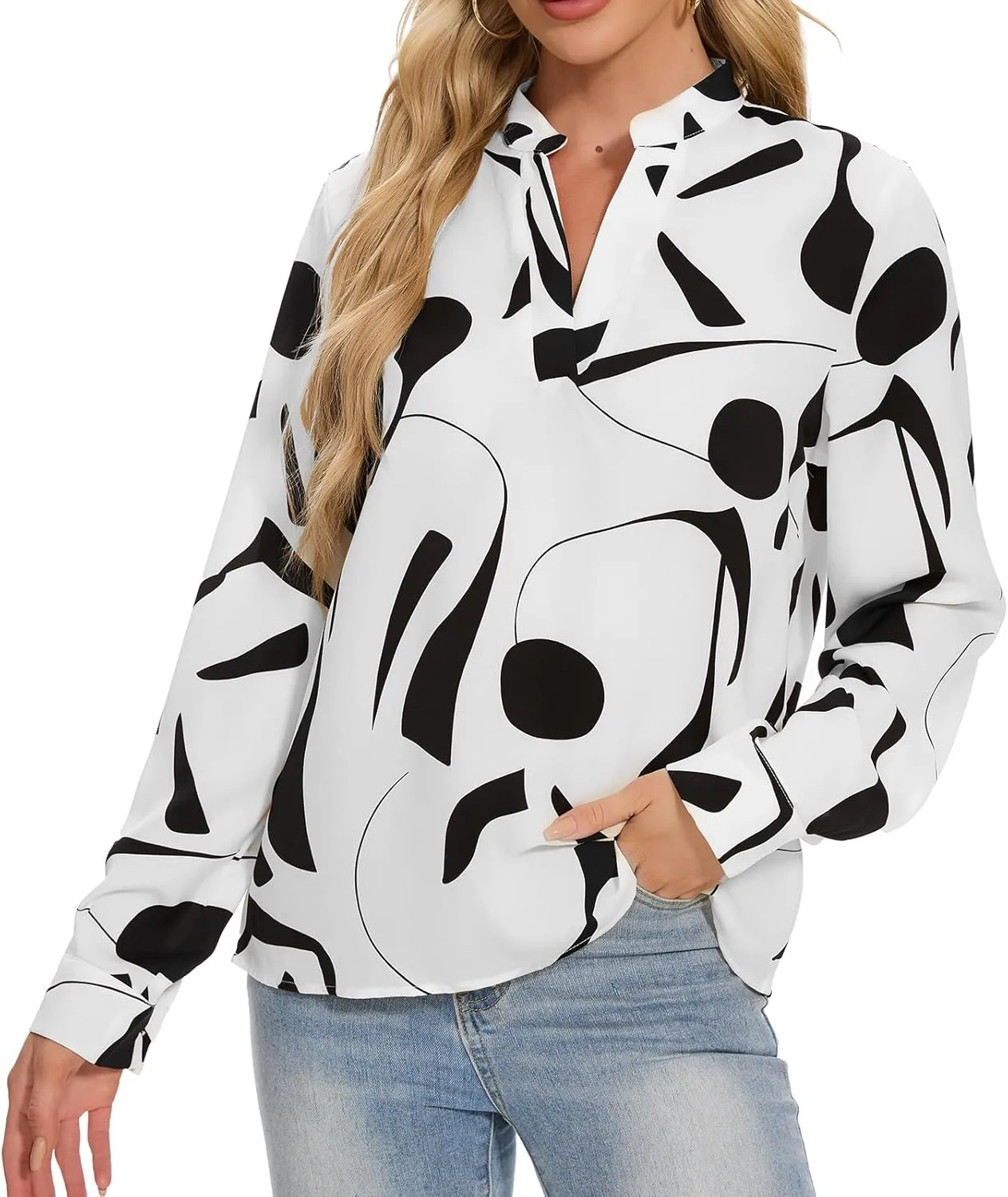 VIPONES Blouses for Women, Womens Dressy Casual Business Work Office Shirts Long Sleeve Tunic Tops